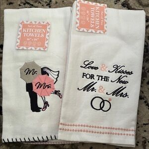 Mr. & Mrs. Kitchen Towels Set (4) - White and Pink nwt